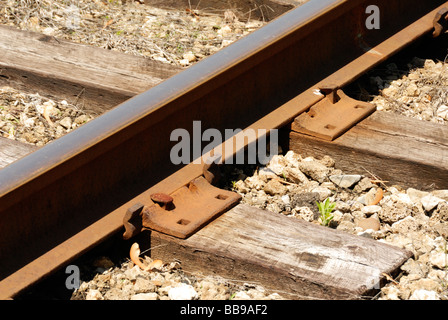 Les voies de chemin de fer jusqu'à proximité du rail et de pointes Banque D'Images