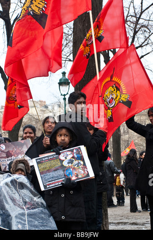 Tigres tamouls manifestent à Paris contre le gouvernement du Sri Lanka dans le cadre de la guerre contre les rebelles des Tigres tamouls. Banque D'Images