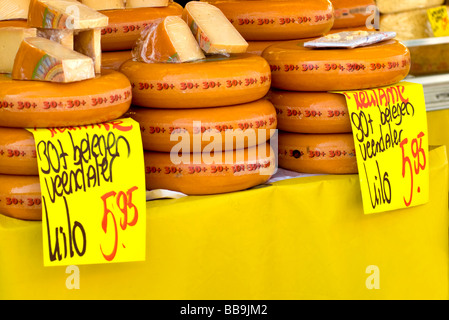 Le fromage en vente sur un étal de marché aux Pays-Bas Banque D'Images