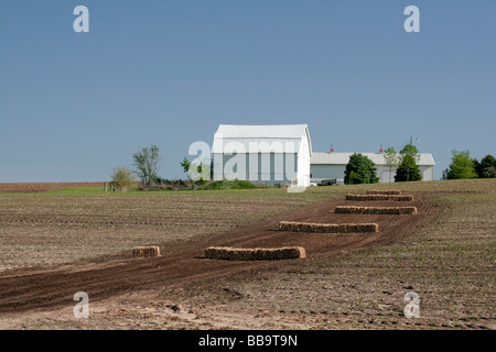 Le contrôle de l'érosion sur la voie navigable de l'Iowa Farm field, bonnes pratiques Banque D'Images