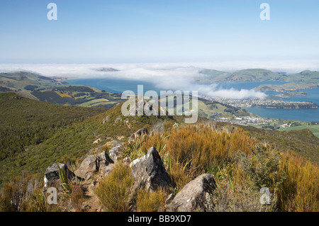 Avis de nuages au-dessus de l'Otago Harbour et péninsule d'Otago de Dunedin Mount Cargill Otago ile sud Nouvelle Zelande Banque D'Images