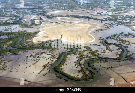 Vue aérienne du delta du fleuve Casamance près de Ziguinchor, Sénégal Banque D'Images