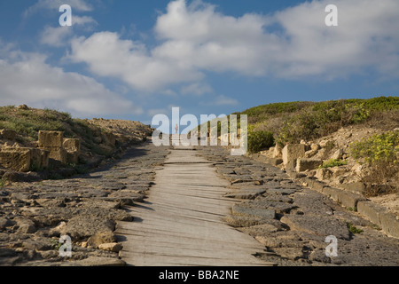 Ville ruine Tharros, voie romaine, Péninsule de Sinis, province de Sassari, Sardaigne, Italie Banque D'Images