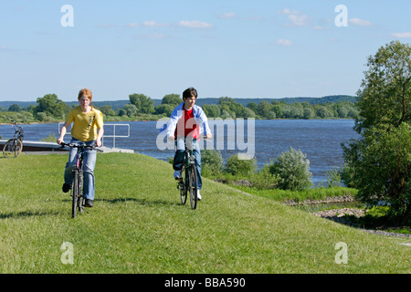 La piste cyclable de l'Elbe à Stiepelse en Basse-Saxe Banque D'Images