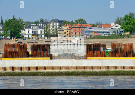 Landhaus Wolfskrug site de construction, pont pour traverser l'Elbe, Dresde, État libre de Saxe, Allemagne, Europe Banque D'Images