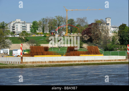 Landhaus Wolfskrug site de construction, pont pour traverser l'Elbe, Dresde, État libre de Saxe, Allemagne, Europe Banque D'Images