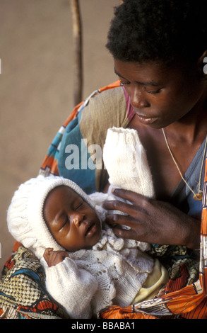 Scène de village Kunda sth luangwa Zambie zone de gestion du gibier Banque D'Images