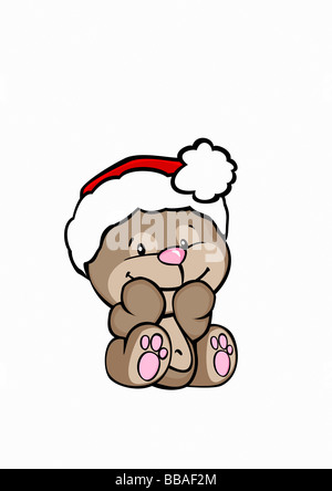 Un ours wearing a Santa hat Banque D'Images