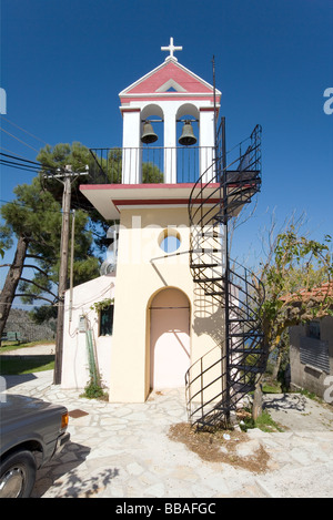 Clocher de l'Église et en colimaçon Komitata, Kefalonia, Grèce Banque D'Images