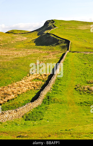 À l'est à travers la campagne ouverte le long de la ligne du mur d'Hadrien, vers Sewingshield Crags Banque D'Images