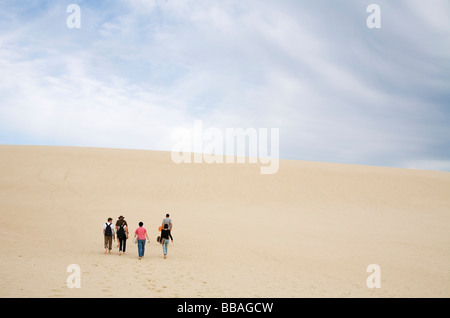 Monter les dunes de sable de Little Sahara pour aller sandboarding. Kangaroo Island, Australie du Sud, Australie Banque D'Images