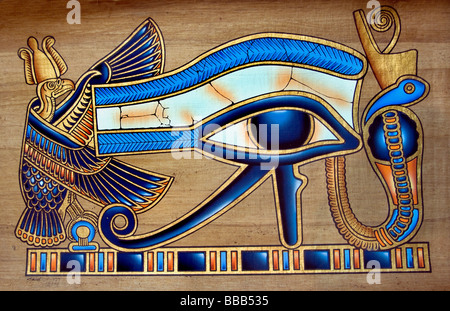 De nouvelles peintures égyptiennes du temps des pharaons sur papier papyrus Egypte Le Caire Banque D'Images