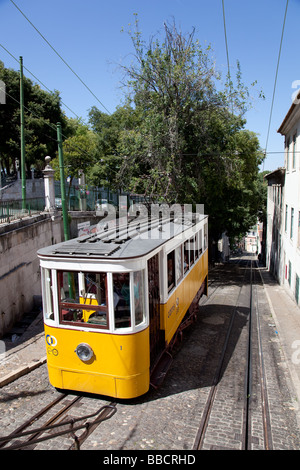 Elevador da Gloria, le célèbre funiculaire qui relie la place Restauradores de Bairro Alto à Lisbonne, Portugal. Banque D'Images
