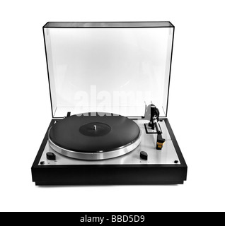 Manuel isolés record player avec couvercle en plastique transparent Banque D'Images