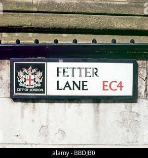 Fetter Lane EC4 signer dans la ville de London Street London England UK signes KATHY DEWITT Banque D'Images