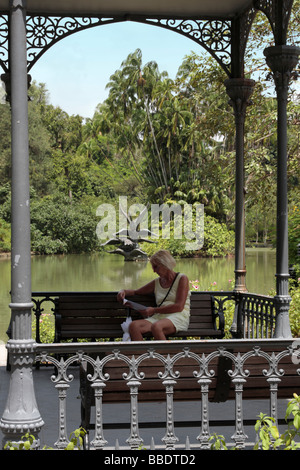 Le lac Swan, gazebo dans le Jardin Botanique de Singapour Banque D'Images