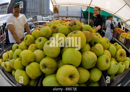 Les pommes en vente chez les agriculteurs se trouve dans l'Union Square Greenmarket à New York le samedi 23 mai 2009 Frances M Roberts Banque D'Images