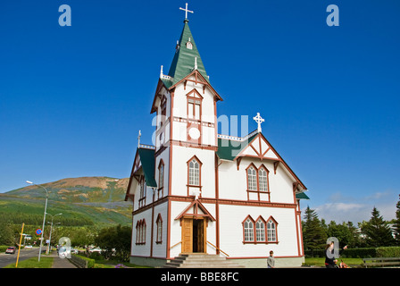 L'église du village, réserve naturelle, l'île de Flatey Flatey, Islande, Europe, Banque D'Images