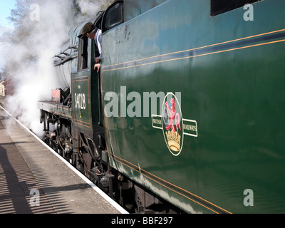 West Somerset railway steam engine gare Somerset, Angleterre. Banque D'Images