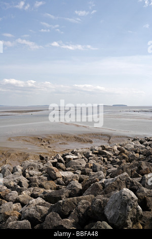 Estuaire du Severn à marée basse de la baie de Cardiff, Wales coast littoral gallois Banque D'Images