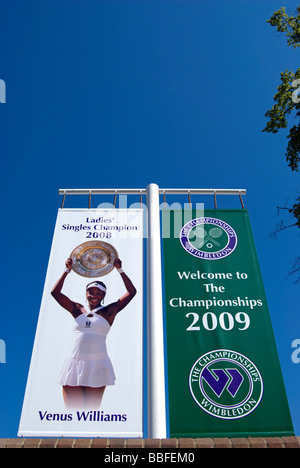 Des bannières pour 2009 et les championnats de tennis de Wimbledon 2008 womens gagnant, Venus Williams, à l'all-england lawn tennis club Banque D'Images