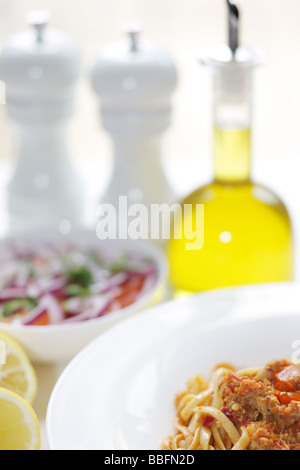 Les Linguine au piment et la chair de crabe Banque D'Images