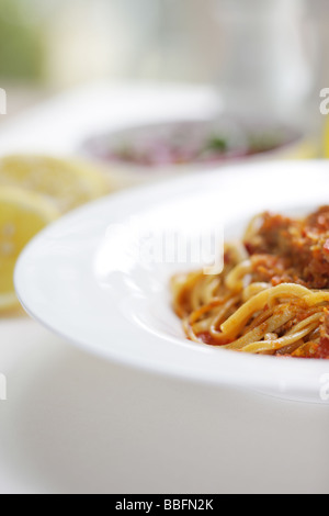 Les Linguine au piment et la chair de crabe Banque D'Images