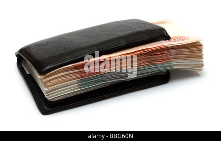 Beaucoup d'argent russe dans wallet isolated on white Banque D'Images
