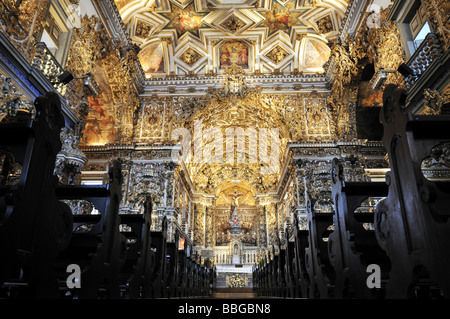 L'intérieur de l'église Igreja richement décorées Sao Francisco, Salvador, Bahia, Site du patrimoine mondial de l'UNESCO, le Brésil, l'Afrique Banque D'Images