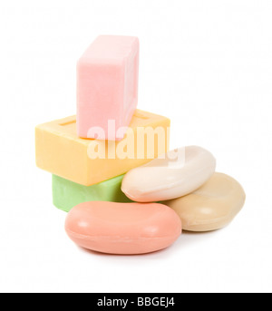 Close up de savon isolé sur fond blanc Banque D'Images