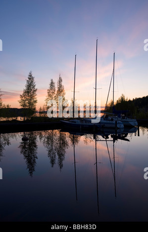 Paysage à l'aube de la Carélie Lakeland de Savonlinna en Finlande Banque D'Images