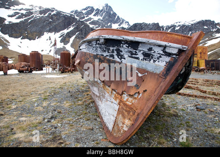 Voile dans la vieille ville baleinière de Grytviken, South Georgia Island, l'Antarctique Banque D'Images