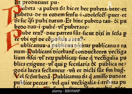 Vieux texte latin dans la bibliothèque Humaniste de Sélestat France Banque D'Images