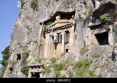 Tombes lyciennes coupées en falaises, Fethiye, province de Mugla, République de Türkiye Banque D'Images