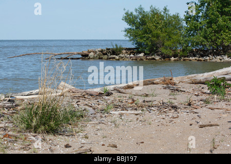 Pollué une plage au lac Érié d'au-dessus vue de dessus personne aucune photos image dans l'Ohio USA US horizontal haute résolution Banque D'Images