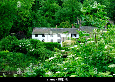 Pays Blanc chalet sur les rives du fleuve Severn dans le Shropshire, Ironbridge Banque D'Images