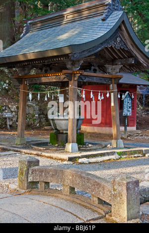 La purification de lieu au Sanctuaire Togakushi Chusha, sanctuaire, Nagano, Japon Banque D'Images