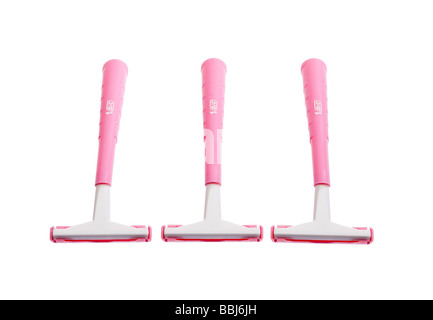 Rose trois rasoirs jetables Banque D'Images