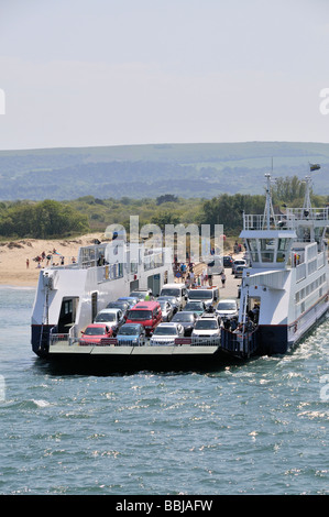 Un traversier Sandbanks Poole Harbour ferry chaîne des véhicules de passage entre l'Angleterre et Sandbanks Studland Banque D'Images