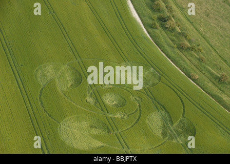 Crop Circle à Knoll, près de Beckhampton, pris de l'air. Banque D'Images