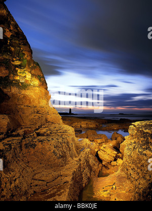 Côte Rocheuse près de Marsden Bay, South Shields, le nord-est de l'Angleterre. La formation de la roche calcaire causée par l'érosion côtière Banque D'Images