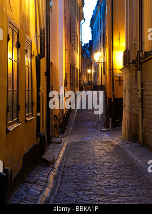 Compte tenu de soirée (Prästgatan Priest's Street), dans la région de Gama Stan, la vieille ville dans le centre de Stockholm, Suède Banque D'Images