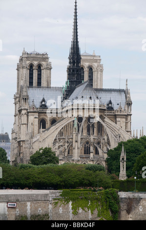 Notre dame paris france architecture gothique cathédrale abside ile de la cite seine vitrail spires mur toit park Banque D'Images