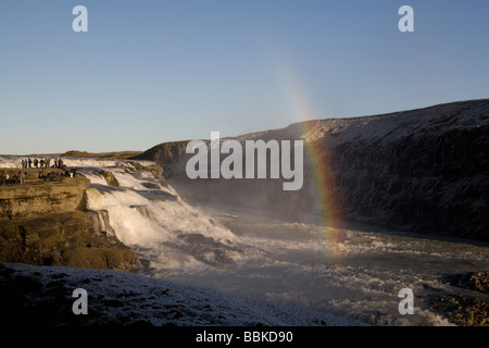 Cascade de Gullfoss l'Islande avec rainbow Banque D'Images