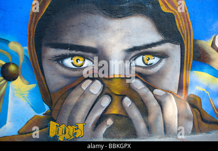 Photo murale montrant une femme mexicaine avec un voile le long d'une rue de la ville coloniale de Santiago de Queretaro, Mexique Banque D'Images