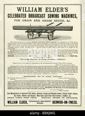 Publicité dans un catalogue de vente par correspondance de l'époque victorienne pour l'ensemencement des machines, William Elder, Berwick-on-Tweed, Northumberland Banque D'Images