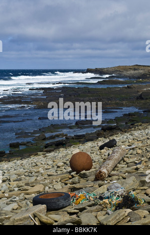 dh Baie de Ryasgeo NORD RONALDSAY ORKNEY débris flotsam lavé sur la plage de stoney shore, détritus scotland, déchets de la côte jetsam océan Banque D'Images