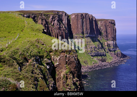 Alpinistes sur le kilt Rock, Trotternish, île de Skye, Hébrides intérieures, Ecosse, Royaume-Uni, Europe. Banque D'Images