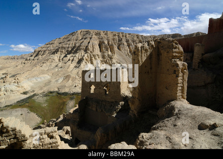 Forteresse et ancien capitol dans le Sutlej-Canon Tsaparang à sec, Royaume de Guge, Tibet occidental, Province de Ngari, le Tibet, la Chine Banque D'Images