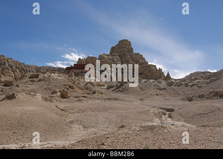 Forteresse et ancien capitol dans le Sutlej-Canon Tsaparang à sec, Royaume de Guge, Tibet occidental, Province de Ngari, le Tibet, la Chine Banque D'Images